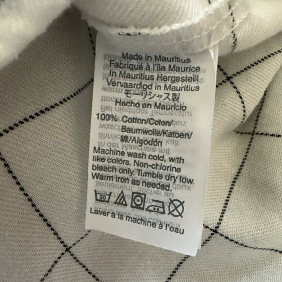 Madewell Flannel Tie Neck Shirt Windowpane XXS Relaxed Fit White Black Button Up - Picture 12 of 12